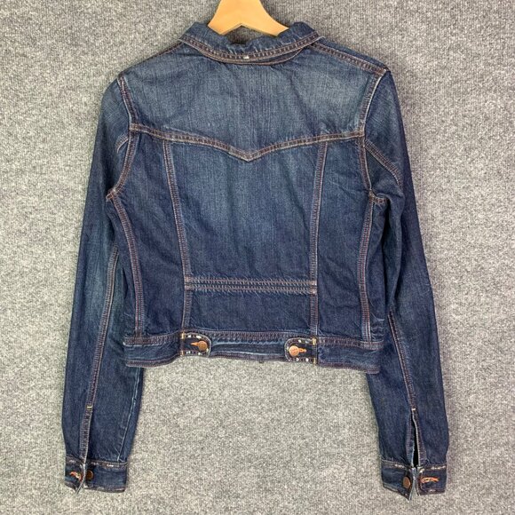 Vintage Ezra Fitch Women’s Sz Large Full Zip Front Cropped Jean Jacket‎ Pockets - Picture 2 of 9